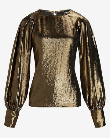 Gold Foil Pleated Balloon Sleeve Top | Express