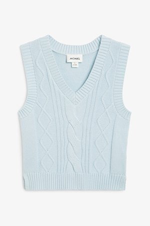 Cable knit vest - Pastel blue - Knitted tops - Monki ES