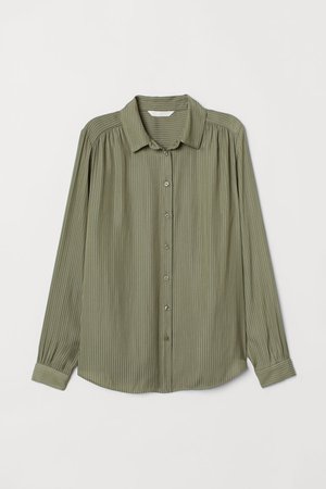 Long-sleeved Blouse - Khaki green/striped - | H&M US