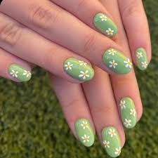 green nails with flower design - Google Search