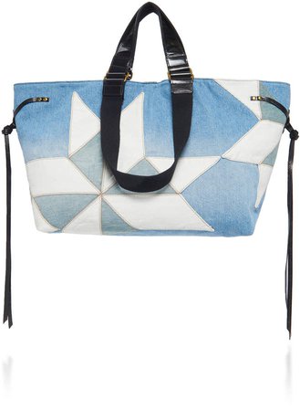 Wardy Paneled Denim And Leather Tote