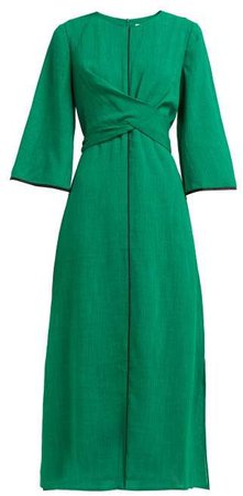 Cefinn - Wrap Bodice Voile Midi Dress - Womens - Green Multi
