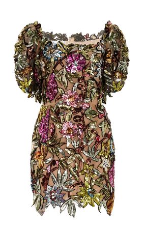 Puff-Sleeve Sequined Tulle Mini Dress By Oscar De La Renta | Moda Operandi