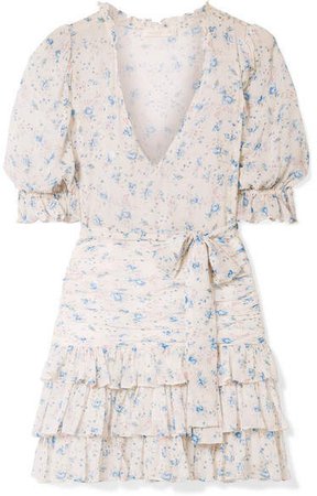 Hannah Ruffled Tiered Floral-print Silk-georgette Mini Dress - Off-white