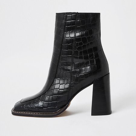 Black square toe leather boot | River Island