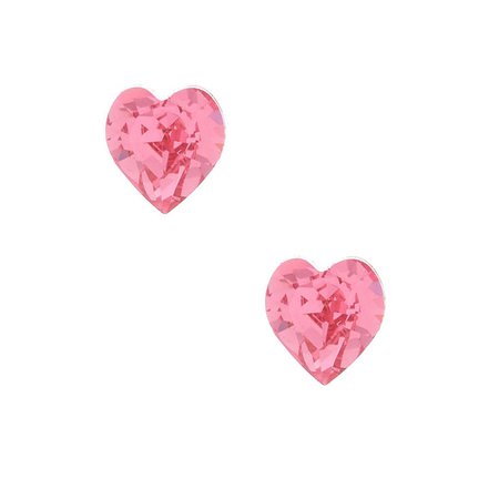 Sterling Silver Swarovski® Elements Heart Stud Earrings - Pink | Claire's US