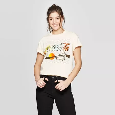 Women's Coca-Cola Short Sleeve Rainbow Graphic T-Shirt (Juniors') - Cream : Target