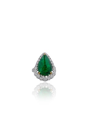 Pear Emerald Cabochon Ring