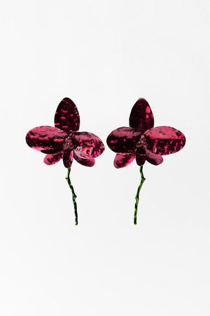 ENAMELED FLOWER EARRINGS - Red | ZARA United States