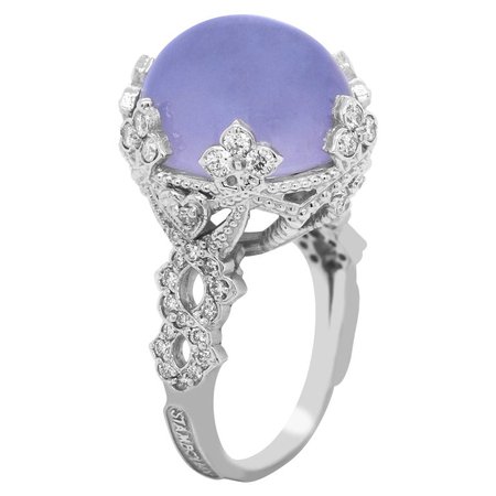 Stambolian White Gold Diamond and Blue Chalcedony Cocktail Ring