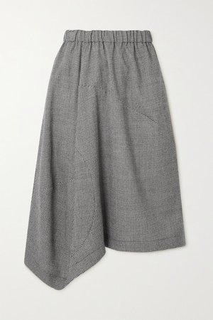 Asymmetric Houndstooth Wool-blend Skirt - Black
