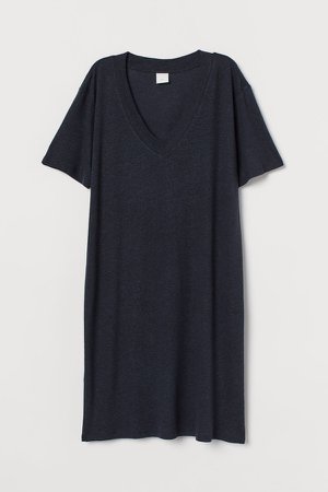 Linen-blend T-shirt Dress - Blue