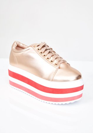 Red Stripe Gold Leather Platform Sneakers | Dolls Kill