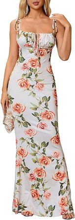 Amazon.com: KUTUMAI Women's Summer Floral Bodycon Maxi Dress Spaghetti Strap Sleeveless Boho Long Dresses : Clothing, Shoes & Jewelry