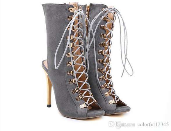 2018 Grey Black Ankle Bootie Peep Toe Shoes Sexy Ladies Lace Up High Heels Pumps 12cm Size 35 To 40 Shoes Online Basketball Shoes From Colorful12345, $27.64| Dhgate.Com