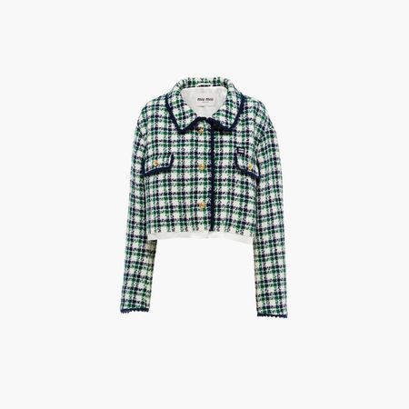 Single-breasted check tweed jacket White/green | Miu Miu