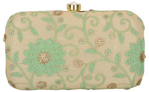 Tooba Handicraft Women's Hand Embroidered Velvet Green Box Clutch Bag Purse for Bridal, Casual, Party: Amazon.in: Shoes & Handbags