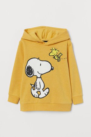 Printed Hooded Sweatshirt - Yellow/Snoopy - Kids | H&M US