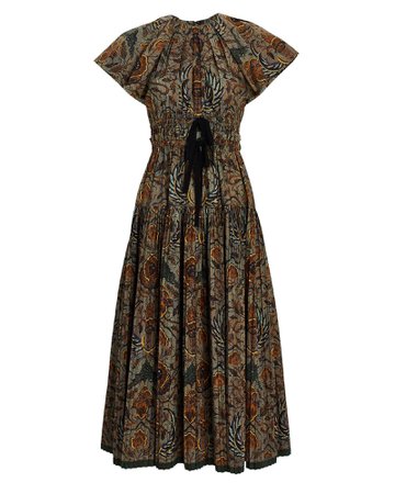 Ulla Johnson Delmara Pleated Batik Poplin Midi Dress | INTERMIX®