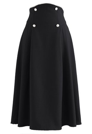 Pearly Waist Buttoned A-Line Midi Skirt in Black - Retro, Indie and Unique Fashion