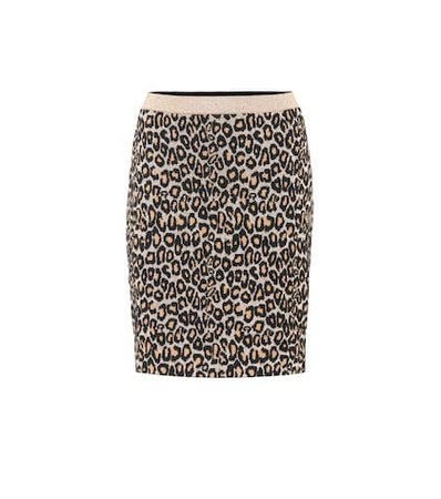Leopard intarsia wool-blend skirt