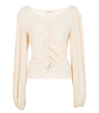 NA-KD Pale Pink Ruched Pleated Blouse | New Look