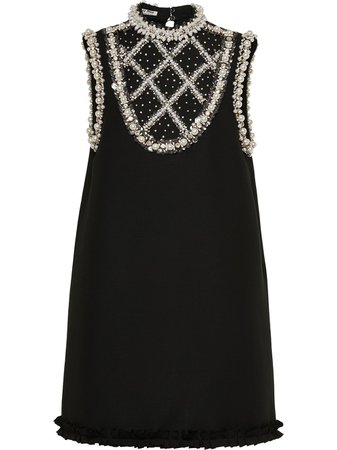 Black Miu Miu pearl and crystal-embellished dress - Farfetch