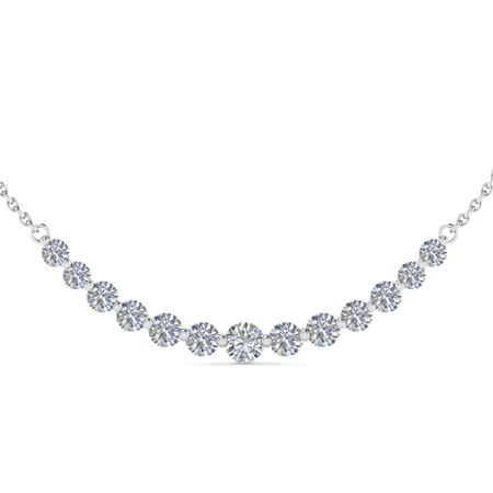 1 Carat Round Graduated Diamond Necklace For Women In 14K White Gold