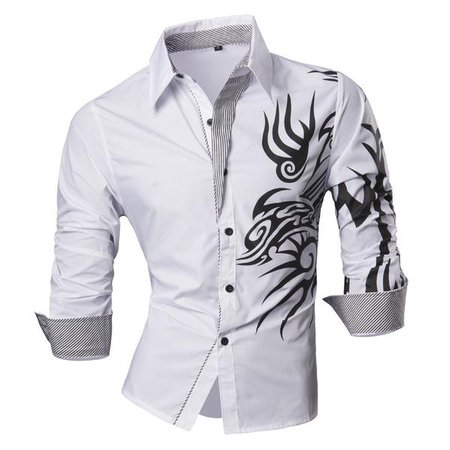 Men Long Sleeve Dress Shirt With Dragons Prints