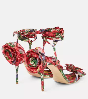 Floral Applique Satin Slingback Sandals in Red - Magda Butrym | Mytheresa