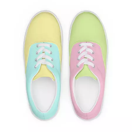 Pastel Rainbow Mismatched Women’s lace-up canvas shoes – Noodlecat Studio