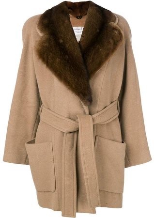 Pre-Owned fur lapel belted coat
