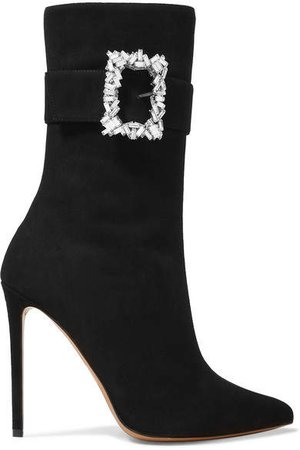 Roos Crystal-embellished Suede Ankle Boots - Black