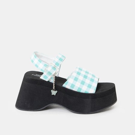 Flying Whispers Blue Plaid Butterfly Sandals