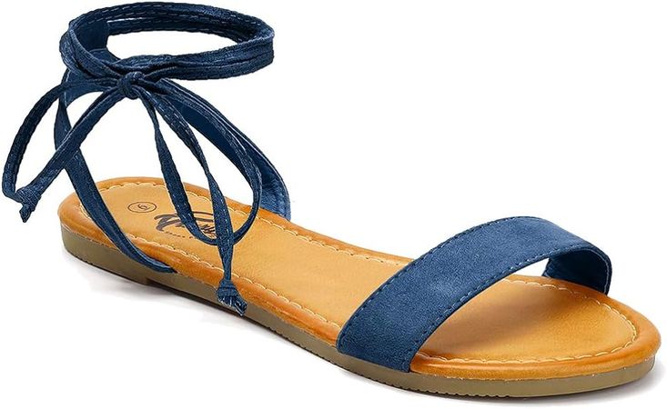 Amazon.com | Trary Navy Blue Sandals for Women, Sandals for Women Dressy Summer, Summer Sandals for Women 2023, Lace Up Sandals for Women, Open Toe Strappy Sandals for Women, Ankle Strap Sandals for Women | Flats