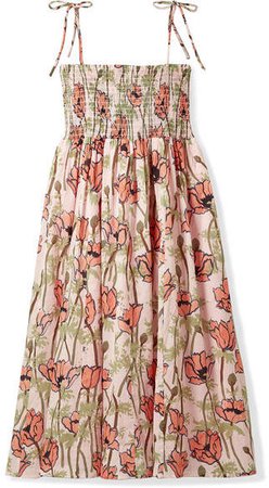 Smocked Floral-print Cotton-voile Midi Dress - Pink