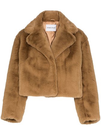 Brown STAND STUDIO Janet faux fur cropped jacket - Farfetch