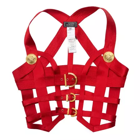 Gianni Versace Red Silk Bondage Corset Top, fw 1992 For Sale at 1stDibs