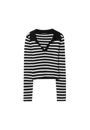 Striped polo knit sweater - Women's See all | Stradivarius United States