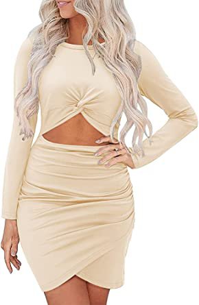 Amazon.com: oten Women Twist Knot Bodycon Dress Elegant Ruched Wrap Party Nightclub Dresses Apricot Large : Clothing, Shoes & Jewelry