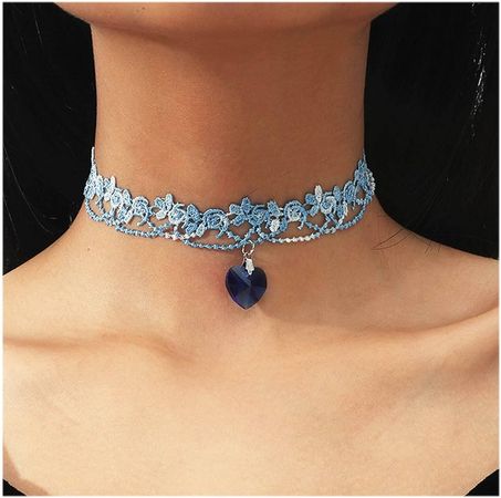 Amazon.com: Sttiafay Boho Lace Choker Necklace Short Sapphire Heart Pendant Necklace Blue Heart Crystal Necklace Vintage Lace Flower Necklace Jewelry for Women and Girls : Clothing, Shoes & Jewelry