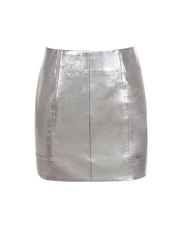'DENIAL' Metallic Grey Vegan Leather Mini Skirt