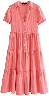 pink tiered shirt dress