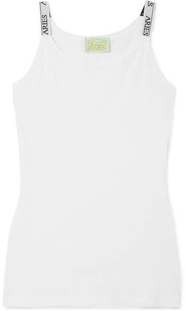 Intarsia-trimmed Ribbed Cotton-jersey Tank - White