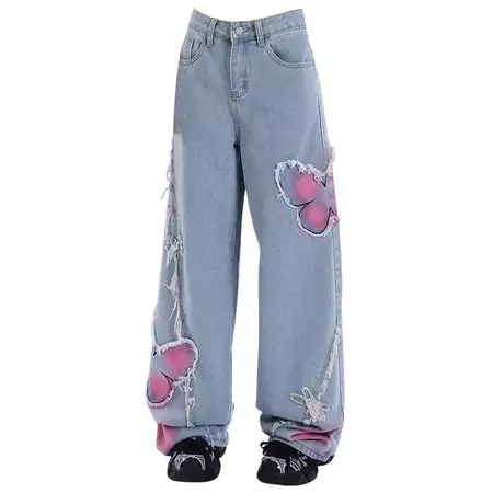 Pink Butterfly Wide Leg Jeans | BOOGZEL CLOTHING – Boogzel Clothing