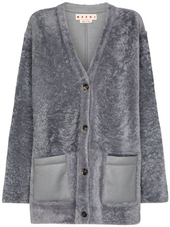 Shop Marni V-neck shearling cardigan with Express Delivery - Farfetch