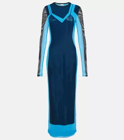 Colorblocked Mesh Maxi Dress in Blue - Loewe | Mytheresa