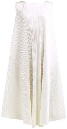 Pleated Trapeze Cut Midi Dress - Womens - White