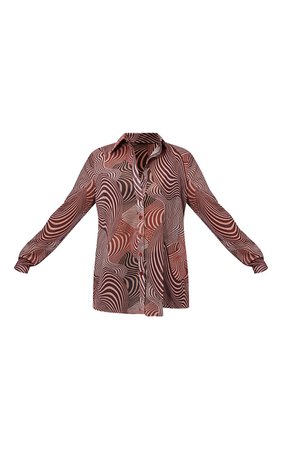 Chocolate Geometric Print Chiffon Oversized Shirt | PrettyLittleThing USA