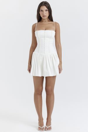 Clothing : Mini Dresses : 'Marcy' White Pleated Mini Dress